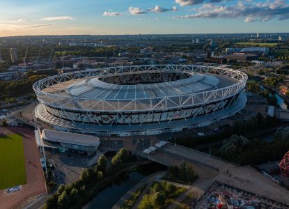 Vista panoramica del London Stadium, costruito per i Giochi Olimpici di Londra 2012.