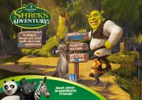 Immagine ufficiale dell’attrazione con Shrek, Ciuchino e altri personaggi DreamWorks.