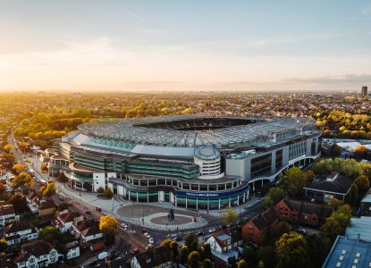 Vista panoramica dall’alto dell’Allianz Stadium e dell’area circostante.